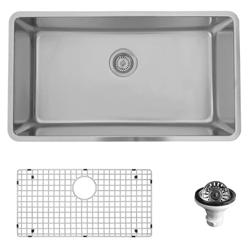 Novaro Stainless Steel Undermount 18G Single Bowl Kitchen Sink, 30-7/8" x 17-1/4" x 9"