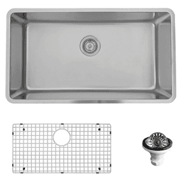 Novaro Stainless Steel Undermount 18G Single Bowl Kitchen Sink, 30-7/8" x 17-1/4" x 9"