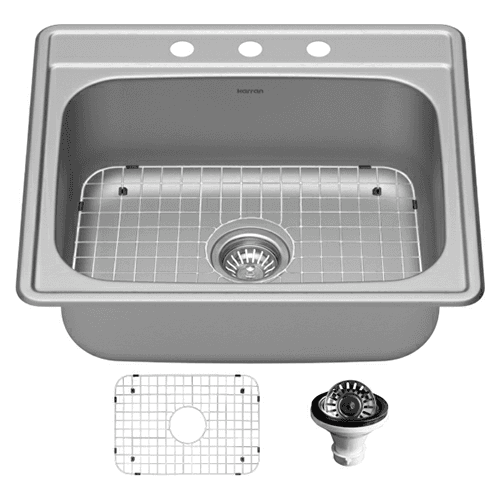 Profile Stainless Steel Top Mount 18G Single Bowl Kitchen Sink Kit, 25" x 22" x 8