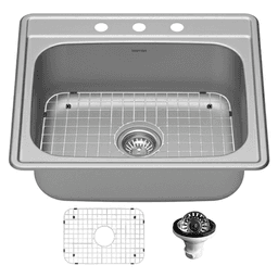 Profile Stainless Steel Top Mount 18G Single Bowl Kitchen Sink Kit, 25" x 22" x 8