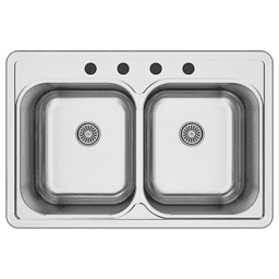 Profile Stainless Steel Top Mount 18G Double Equal Bowl Kitchen Sink, 33" x 22" x 7-1/2" (40/Box)