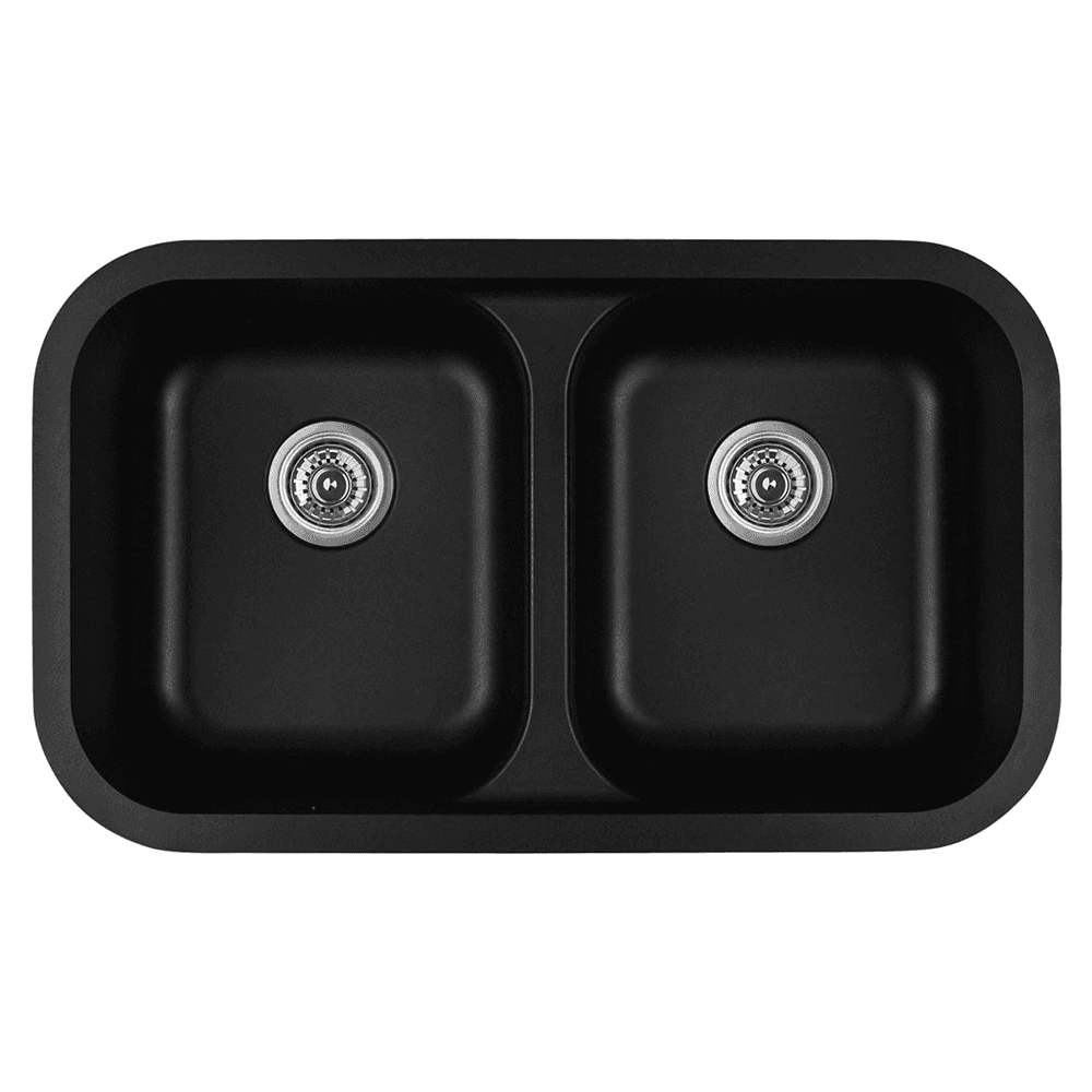 Karran Q-350-GR 32" Black Quartz Undermount Double Equal Bowl Kitchen Sink