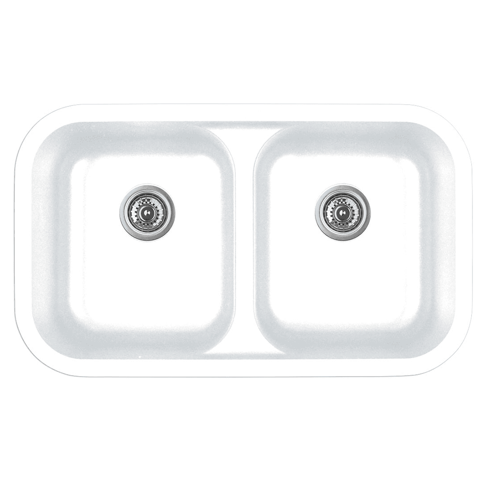 Karran Q-350-WH White 32" Quartz Undermount Double Equal Bowl Sink | 535°F Heat Safe