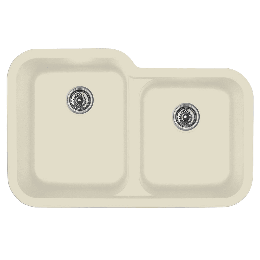 Q-360R Quartz Under Mount Large/Small Bowl Kitchen Sink, 32-1/2" x 21" x 8-1/2", Bisque