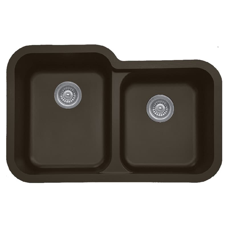 Q-360R Quartz Undermount Large/Small Bowl Kitchen Sink, 32-1/2" x 21" x 8-1/2", Brown