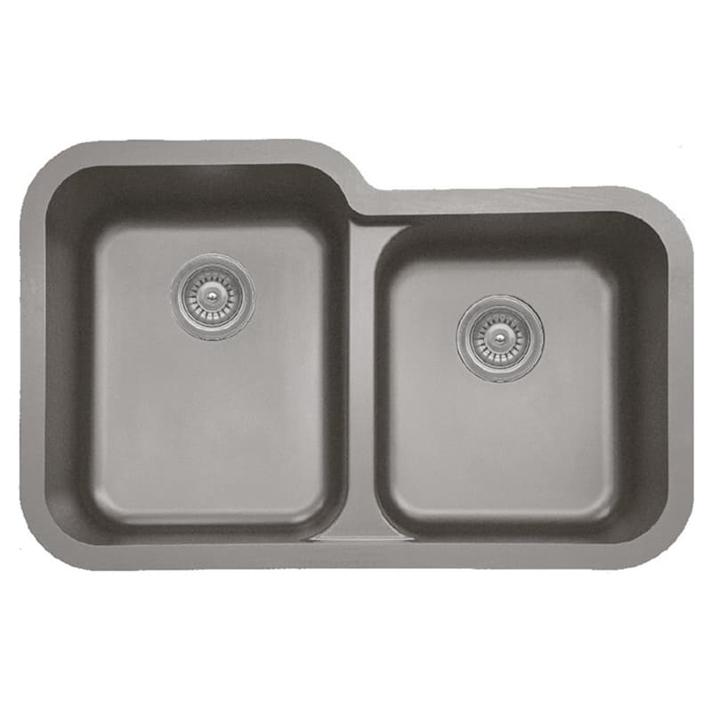 Q-360R Quartz Undermount Large/Small Bowl Kitchen Sink, 32-1/2" x 21" x 8-1/2", Concrete