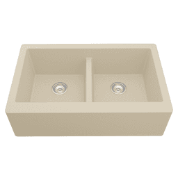 QA-750 Quartz Under Mount Double Bowl with Apron Kitchen Sink, 34" x 21-1/4" x 9", Bisque