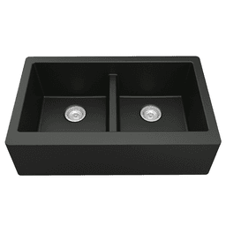 QA-750 Quartz Under Mount Double Bowl with Apron Kitchen Sink, 34" x 21-1/4" x 9", Black