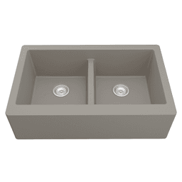 QA-750 Quartz Under Mount Double Bowl with Apron Kitchen Sink, 34" x 21-1/4" x 9", Concrete