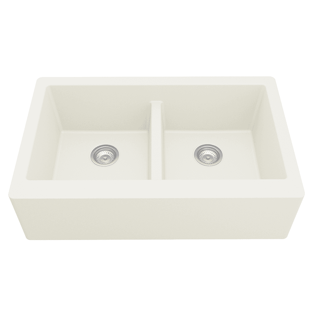 QA-750 Quartz Under Mount Double Bowl with Apron Kitchen Sink, 34" x 21-1/4" x 9", White