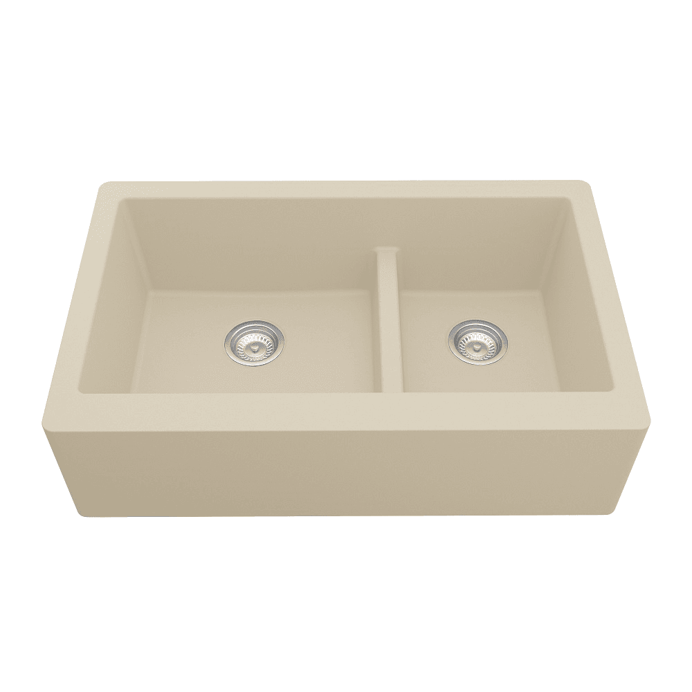 QA-760 Quartz Undermount Large/Small Bowl Kitchen Sink, 34" x 21-1/4" x 9", Bisque