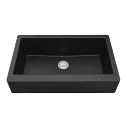 Karran QAR-740 34" Quartz Farmhouse Kitchen Sink in Black | Single Bowl Undermount Apron-Front Retrofit