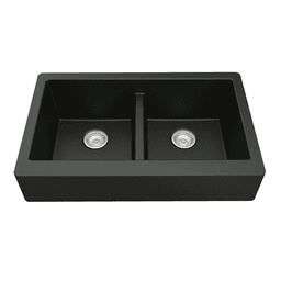 Karran QAR-750 Quartz Undermount Double Equal Bowl Kitchen Sink in Black