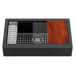 Quartz QARWS Retrofit Farmhouse/Apron Front Large Single Bowl Workstation Kitchen Sink, 34" x 21-1/4" x 9", Black