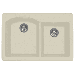 QT-610 Quartz Top Mount Large/Small Bowl Kitchen Sink, 33" x 22" x 9", Bisque