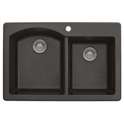 QT-610 Quartz Top Mount Large/Small Bowl Kitchen Sink, 33" x 22" x 9", Brown