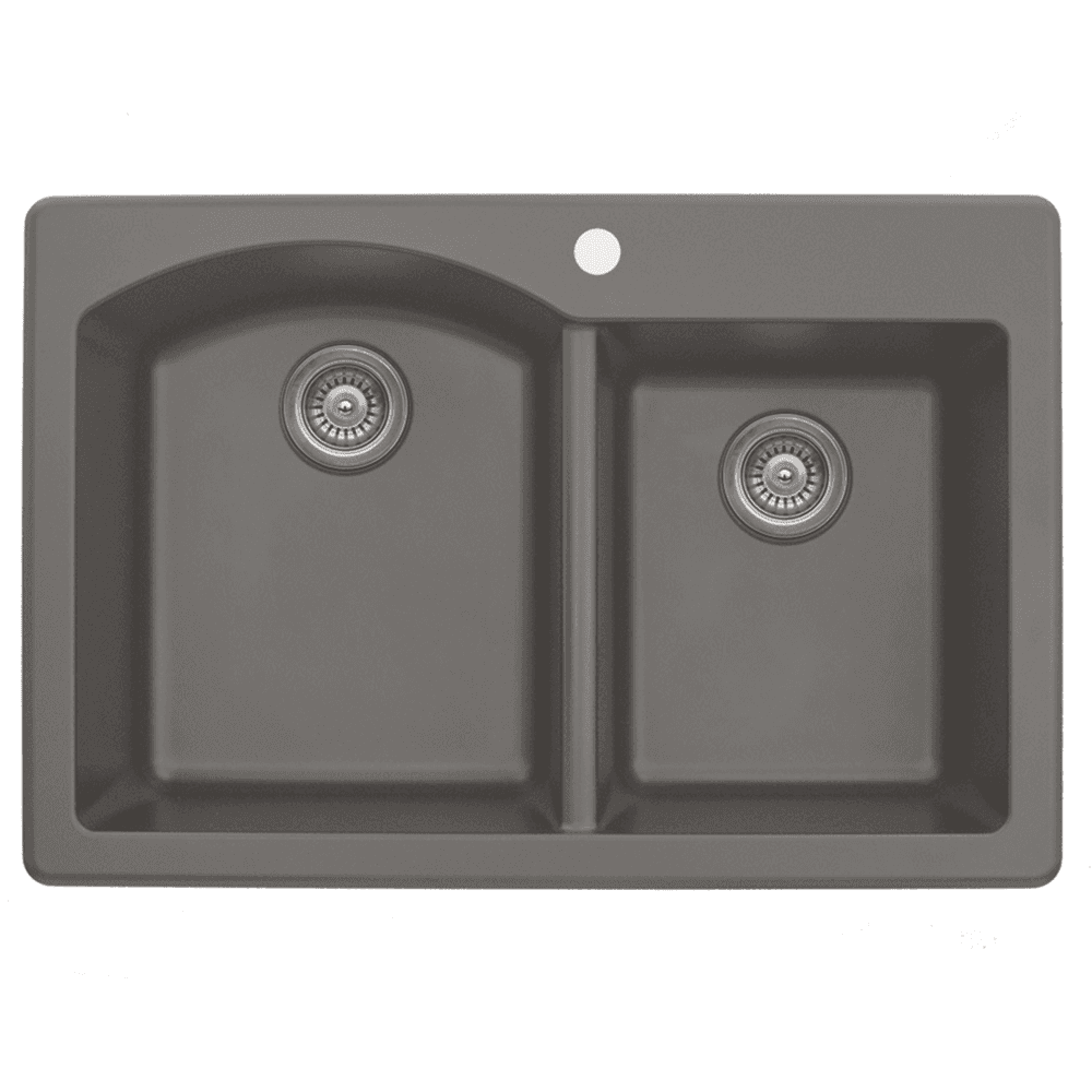 QT-610 Quartz Top Mount Large/Small Bowl Kitchen Sink, 33" x 22" x 9", Concrete