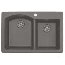 QT-610 Quartz Top Mount Large/Small Bowl Kitchen Sink, 33" x 22" x 9", Concrete