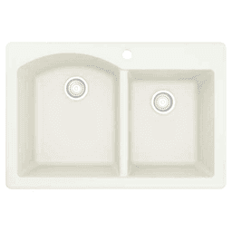 QT-610 Quartz Top Mount Large/Small Bowl Kitchen Sink, 33" x 22" x 9", White
