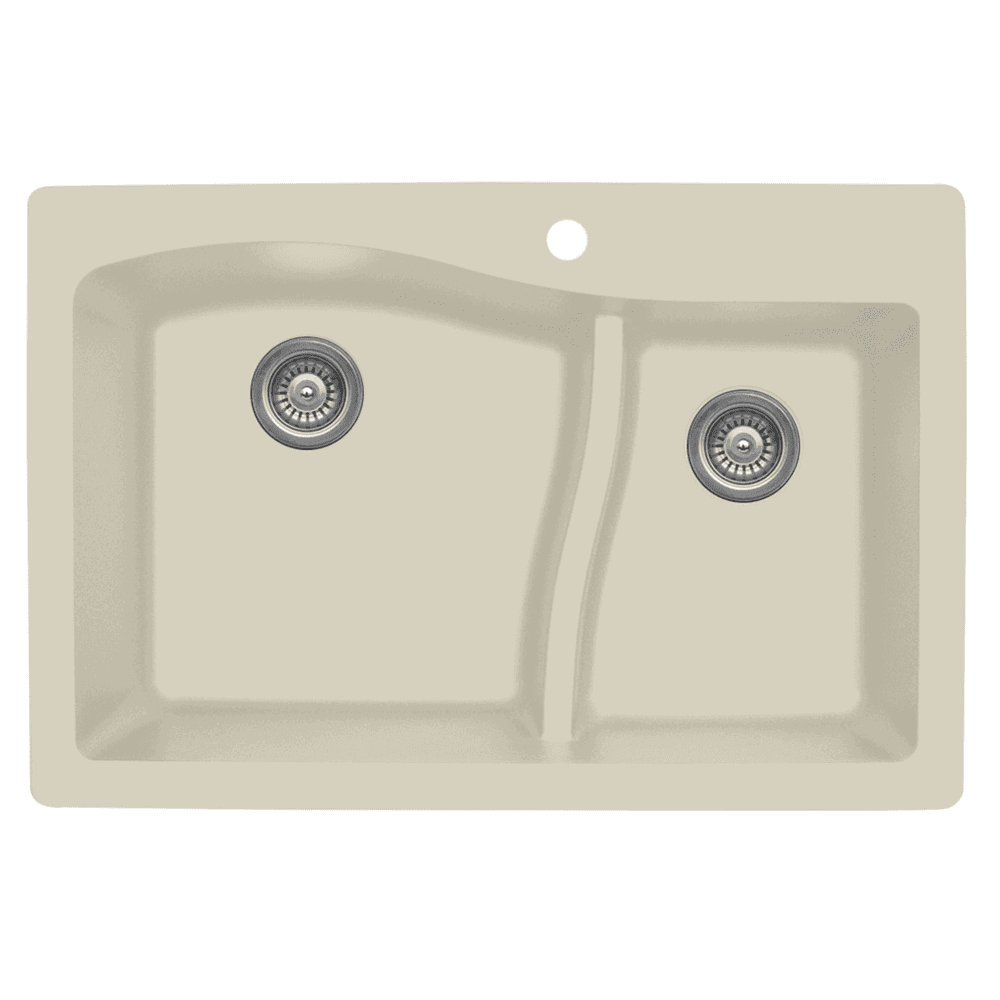 QT-630 Quartz Top Mount Large/Small Bowl Kitchen Sink, 32" x 21" x 10", Bisque