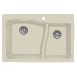 QT-630 Quartz Top Mount Large/Small Bowl Kitchen Sink, 32" x 21" x 10", Bisque