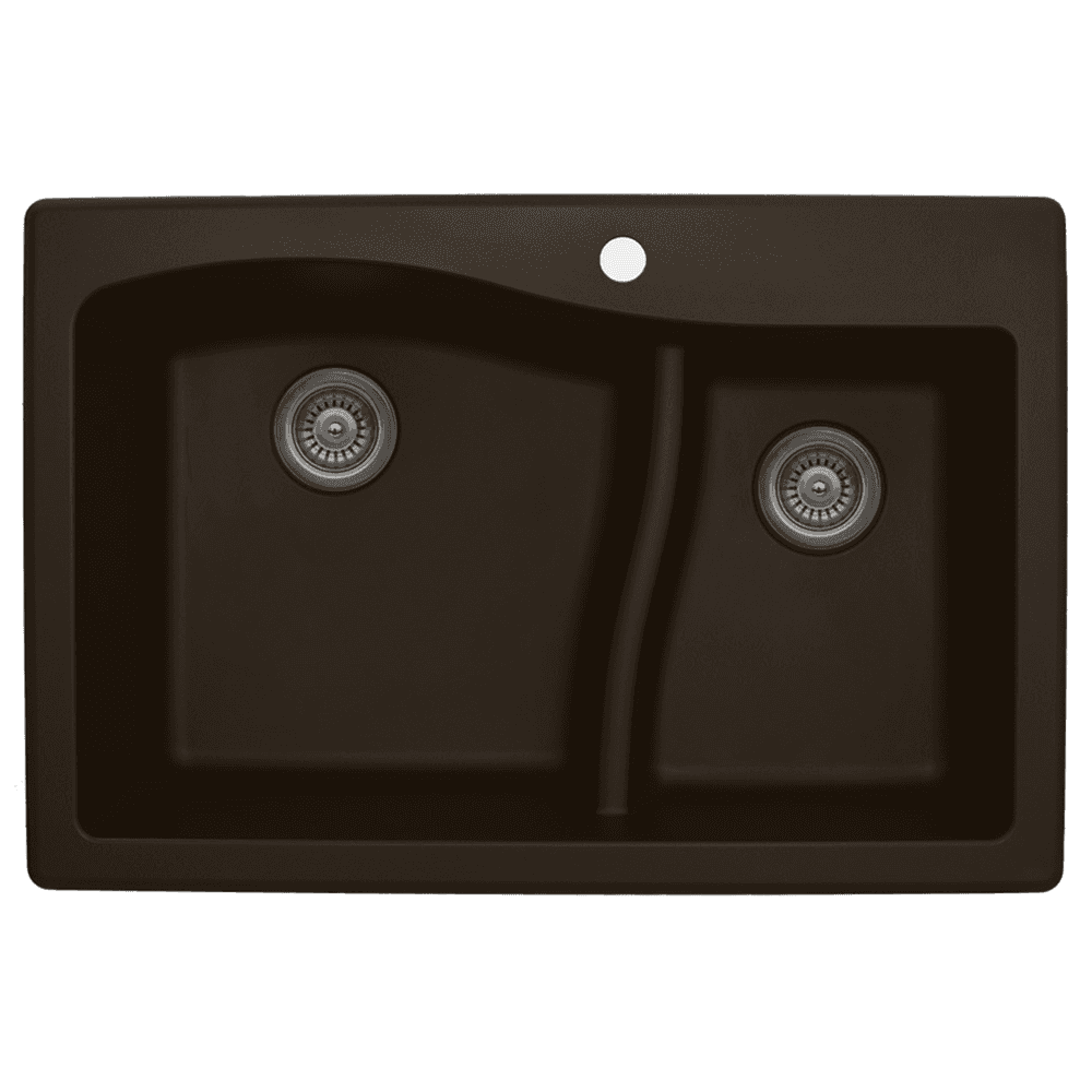 QT-630 Quartz Top Mount Large/Small Bowl Kitchen Sink, 32" x 21" x 10", Brown