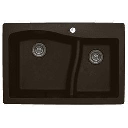 QT-630 Quartz Top Mount Large/Small Bowl Kitchen Sink, 32" x 21" x 10", Brown