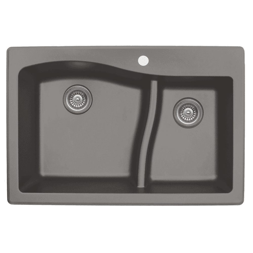 QT-630 Quartz Top Mount Large/Small Bowl Kitchen Sink, 32" x 21" x 10", Concrete