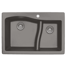 QT-630 Quartz Top Mount Large/Small Bowl Kitchen Sink, 32" x 21" x 10", Concrete