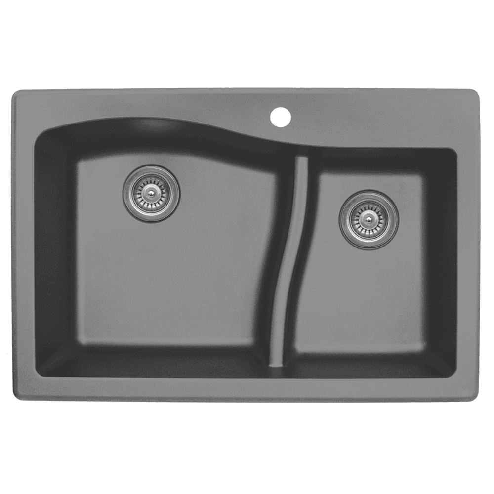 QT-630 Quartz Top Mount Large/Small Bowl Kitchen Sink, 32" x 21" x 10", Gray