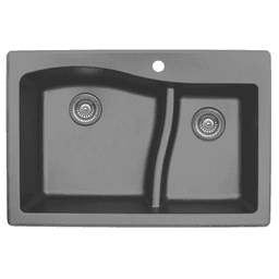 QT-630 Quartz Top Mount Large/Small Bowl Kitchen Sink, 32" x 21" x 10", Gray