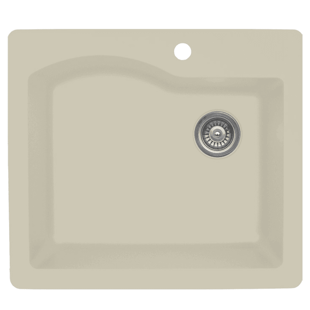 QT-671 Quartz Top Mount Single Bowl Kitchen Sink, 25" x 22" x 9", Bisque