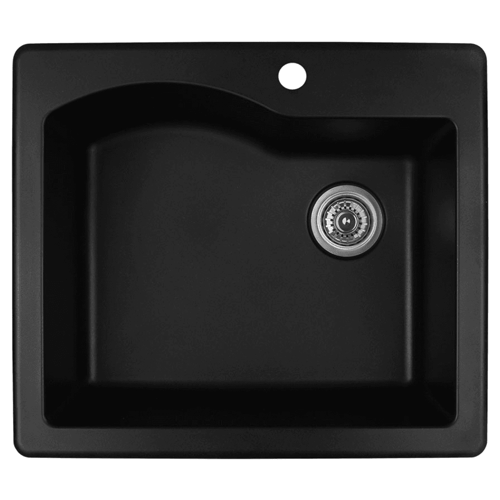 QT-671 Quartz Top Mount Single Bowl Kitchen Sink, 25" x 22" x 9", Black