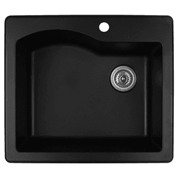 QT-671 Quartz Top Mount Single Bowl Kitchen Sink, 25" x 22" x 9", Black