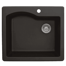 QT-671 Quartz Top Mount Single Bowl Kitchen Sink, 25" x 22" x 9", Brown