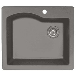 QT-671 Quartz Top Mount Single Bowl Kitchen Sink, 25" x 22" x 9", Concrete