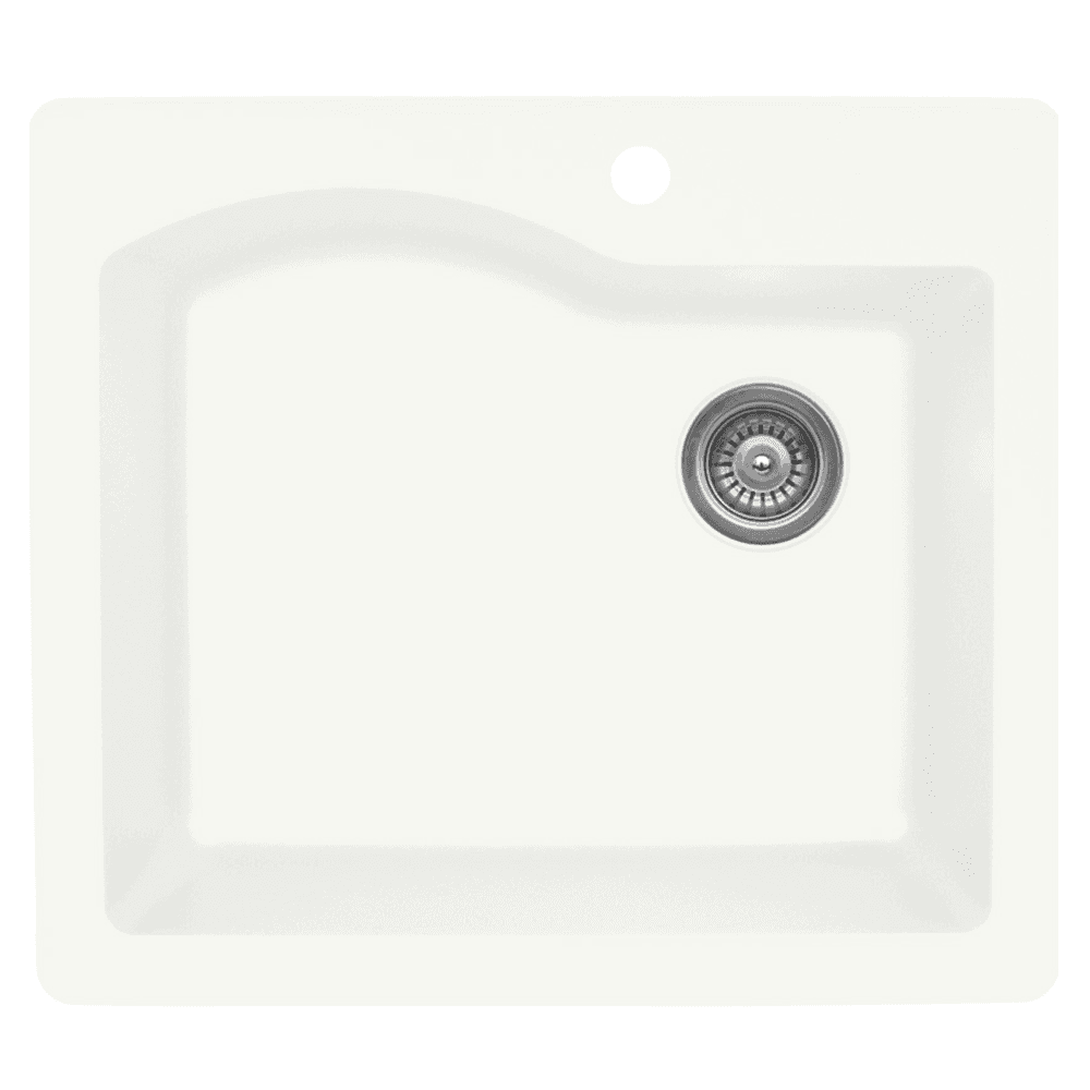 QT-671 Quartz Top Mount Single Bowl Kitchen Sink, 25" x 22" x 9", White