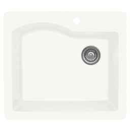 QT-671 Quartz Top Mount Single Bowl Kitchen Sink, 25" x 22" x 9", White