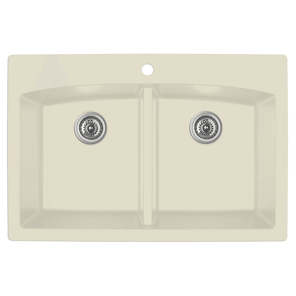 QT-710 Quartz Top Mount Double Equal Bowl Kitchen Sink, 33" x 22" x 9", Bisque