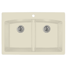 QT-710 Quartz Top Mount Double Equal Bowl Kitchen Sink, 33" x 22" x 9", Bisque