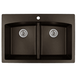 QT-710 Quartz Top Mount Double Equal Bowl Kitchen Sink, 33" x 22" x 9", Brown