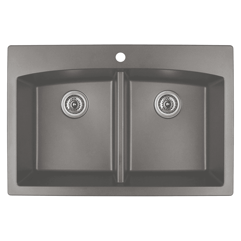 QT-710 Quartz Top Mount Double Equal Bowl Kitchen Sink, 33" x 22" x 9", Concrete