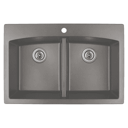 QT-710 Quartz Top Mount Double Equal Bowl Kitchen Sink, 33" x 22" x 9", Concrete