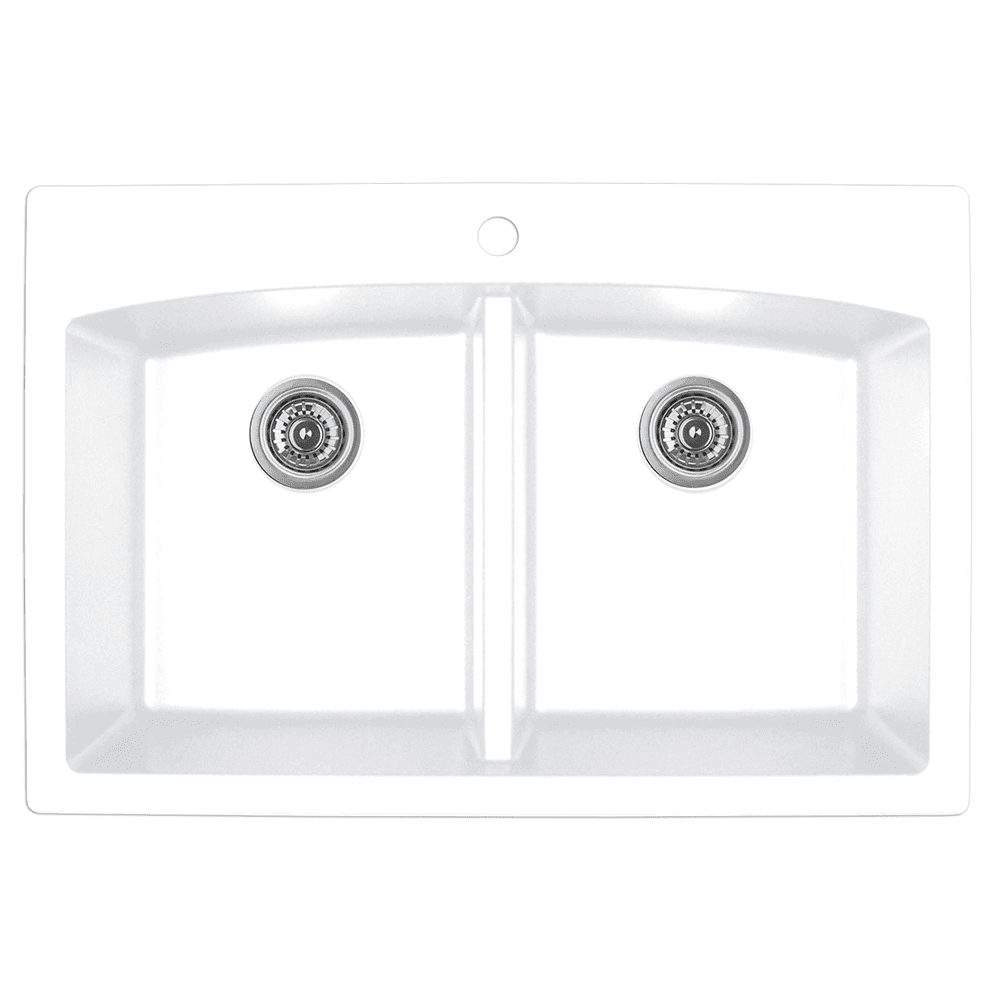 QT-710 Quartz Top Mount Double Equal Bowl Kitchen Sink, 33" x 22" x 9", White
