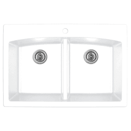 QT-710 Quartz Top Mount Double Equal Bowl Kitchen Sink, 33" x 22" x 9", White