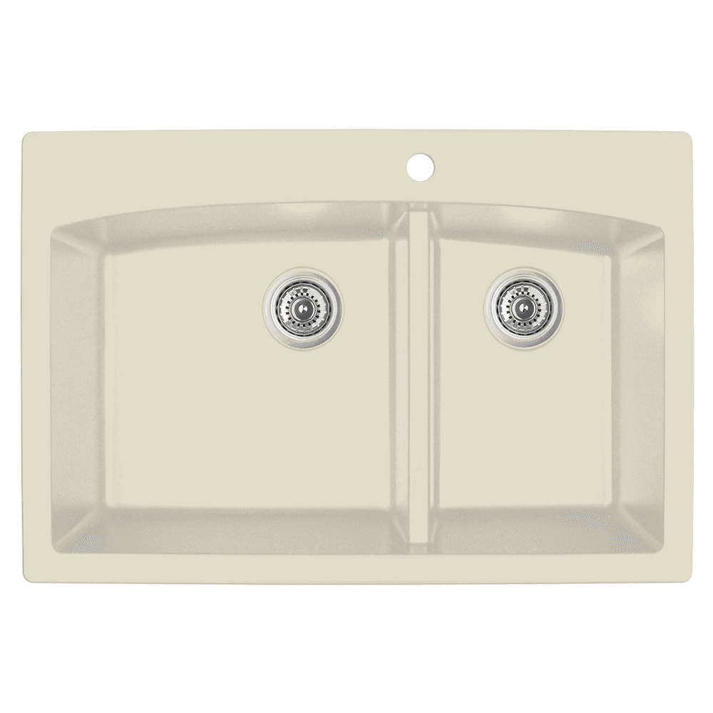 QT-711 Quartz Top Mount Large/Small Bowl Kitchen Sink, 33" x 22" x 9", Bisque