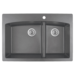 QT-711 Quartz Top Mount Large/Small Bowl Kitchen Sink, 33" x 22" x 9", Gray