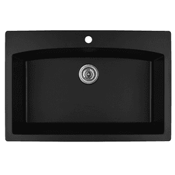 QT-712 Quartz Top Mount Extra Large Single Bowl Kitchen Sink, 33" x 22" x 9", Black
