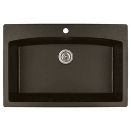 QT-712 Quartz Top Mount Extra Large Single Bowl Kitchen Sink, 33" x 22" x 9", Brown