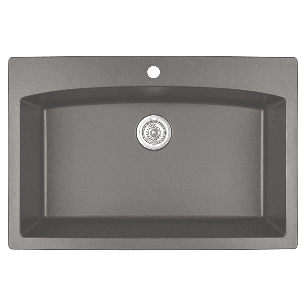 QT-712 Quartz Top Mount Extra Large Single Bowl Kitchen Sink, 33" x 22" x 9", Concrete